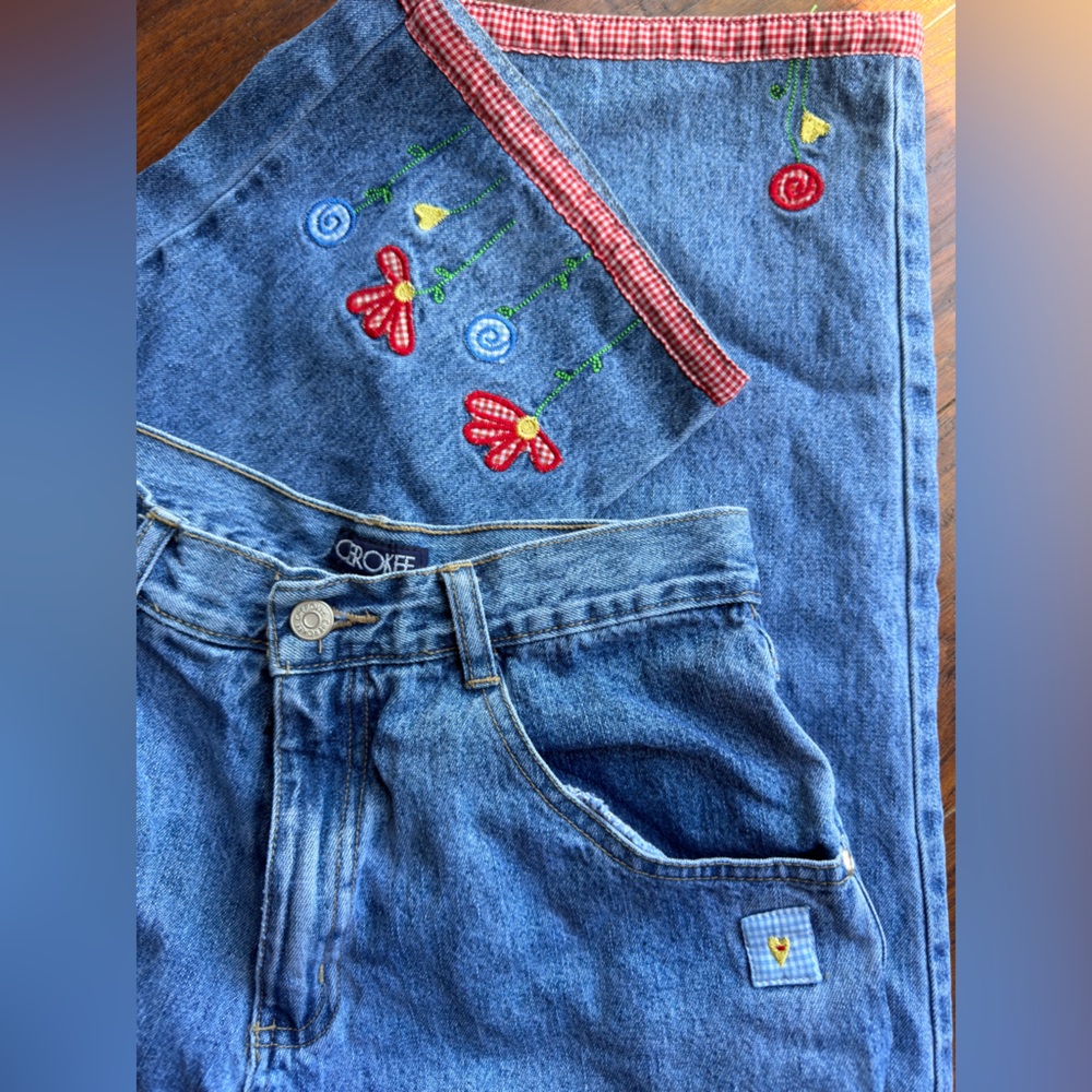 Vintage 90s denim Cherokee patchwork embroidered 16 girls 24 inch waist